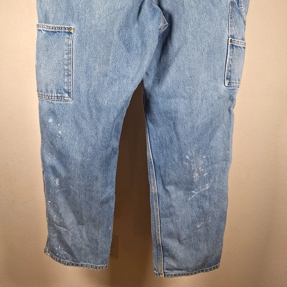 Key Y2K Double Knee Blue Jeans Bleach Thrashed Carpenter Workwear 38x32